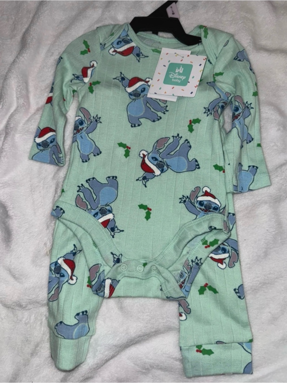 Disney Mint Green Stitch Santa Print Ribbed One-Piece